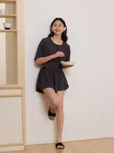 カップル用夏用短袖パジャマ【・薄手・男女兼用】（セットアップ対応）