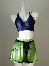 女性用 ビキニタイプ水着【碧玉青・スポーツ用・ショートパンツ付き・リゾート・温泉】