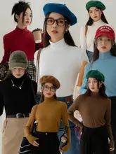 シンプルデザインの長袖ハイネックニットトップス【春秋用・極上の柔らかさ・着瘦せ効果】