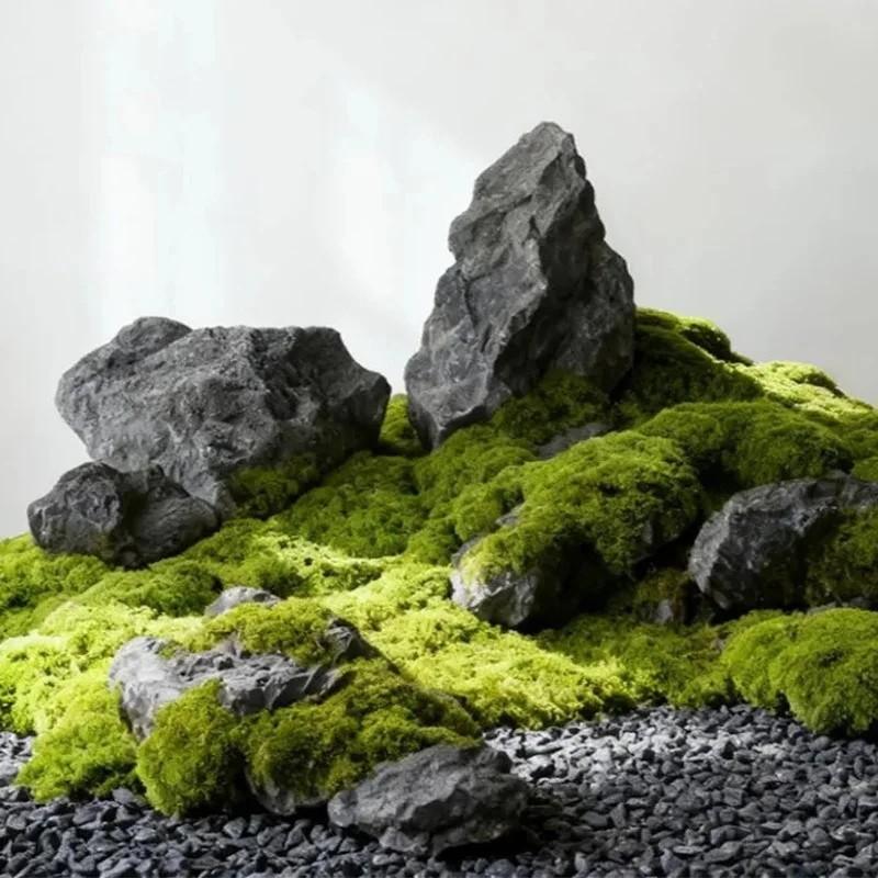フェアリーガーデンの造景用PU石とグリーン植物セット：自然風の  ビジュアルプロップの実用性と設置ガイド