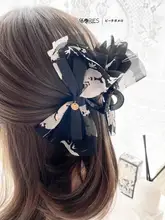 リボンデザインの大きなヘアクリップ【シフォン素材・ブラック・後頭部用】