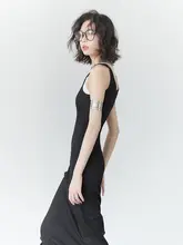 肩紐付きタンクドレス【ウエストシェイプ・ミディ丈・夏用・ノースリーブ】