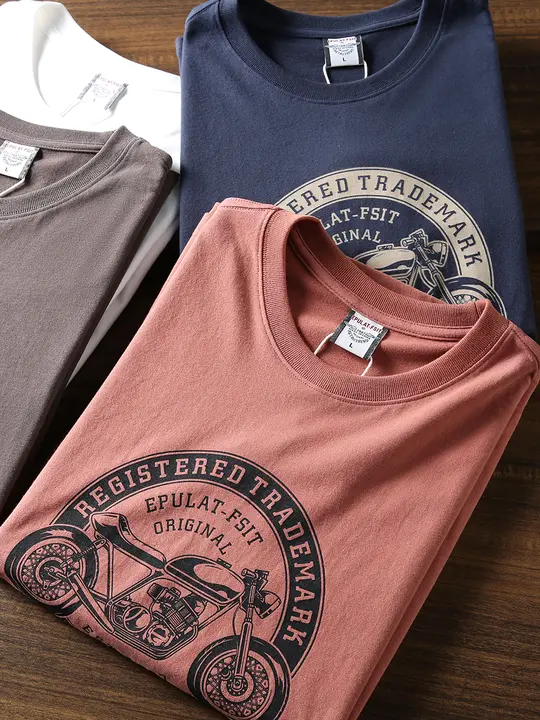 春夏用 ユニセックスモータープリント半袖Tシャツ【コットン・ウォッシャブル・柔らかい】