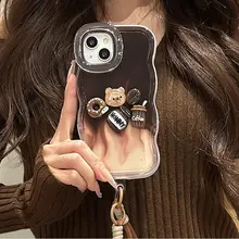 iPhone用スマホケース【可愛いコーヒーフィギュア・シリコン製・防落下・波状デザイン】