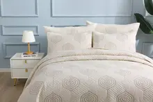 高級コットン製 ベッドカバー【刺繍キルティング・ダブルサイズ・滑り止め付き】（セットアップ対応）