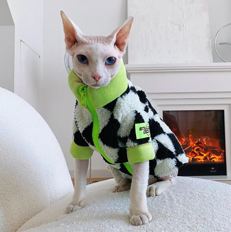 無毛猫用冬用ウェア【加絨・羊羔毛使用・暖かさ抜群】