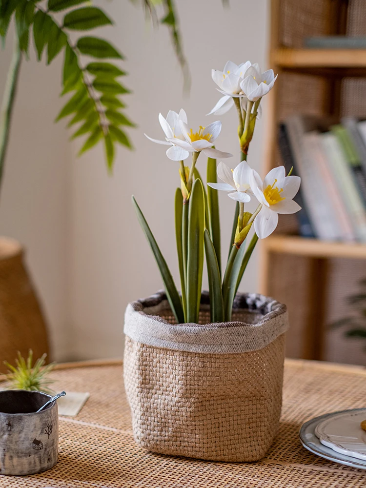 麻布製北欧  スタイルの花器セット：コンパニオンプランツ プランターとしての実用性と空間適応性