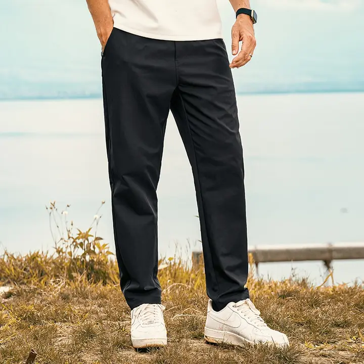 ビジネスカジュアル用 メンズ無地ウエストゴムパンツ【ストレート・ tapered fit】