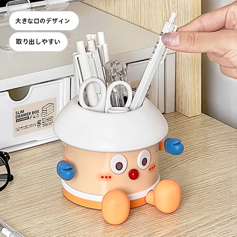 可愛いデザインのデスク用ペン立て：大容量で文房具収納を実現する開口式ペンホルダー