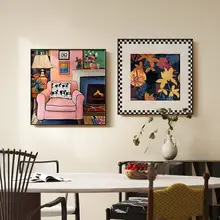 バウハウス風デザインのアート壁画【正方形・抽象画・リビング用】