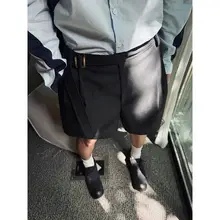夏季ファッショントップス・クリーンフィット中短丈ウエストベルト付きオーストラリアウール製ショートパンツ