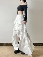gagaopt シンプルなホワイトフリルハイウエストスカート【不規則Aライン・秋用】