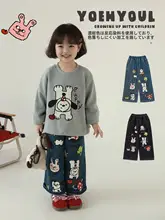 かわいいデザイン！女児用デニムパンツ【秋向け・暖かい・ゆったりストレート】