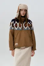 冬用ハーフネックフリースジャケット【カジュアル・パッチワークデザイン】