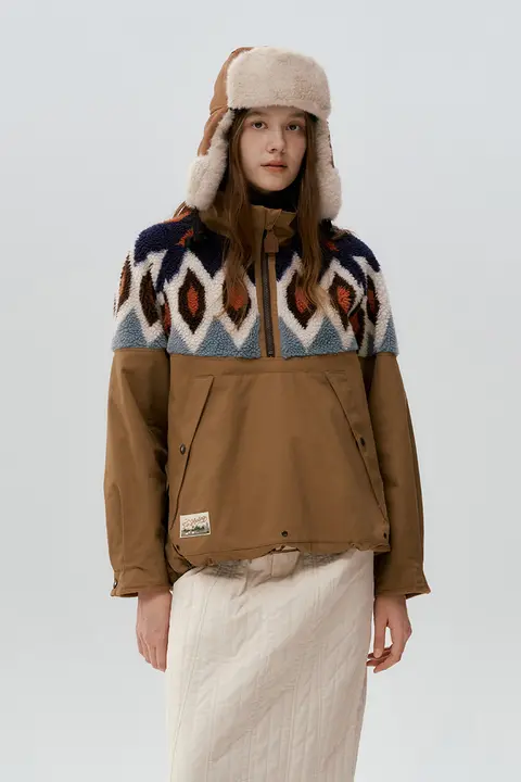 冬用ハーフネックフリースジャケット【カジュアル・パッチワークデザイン】