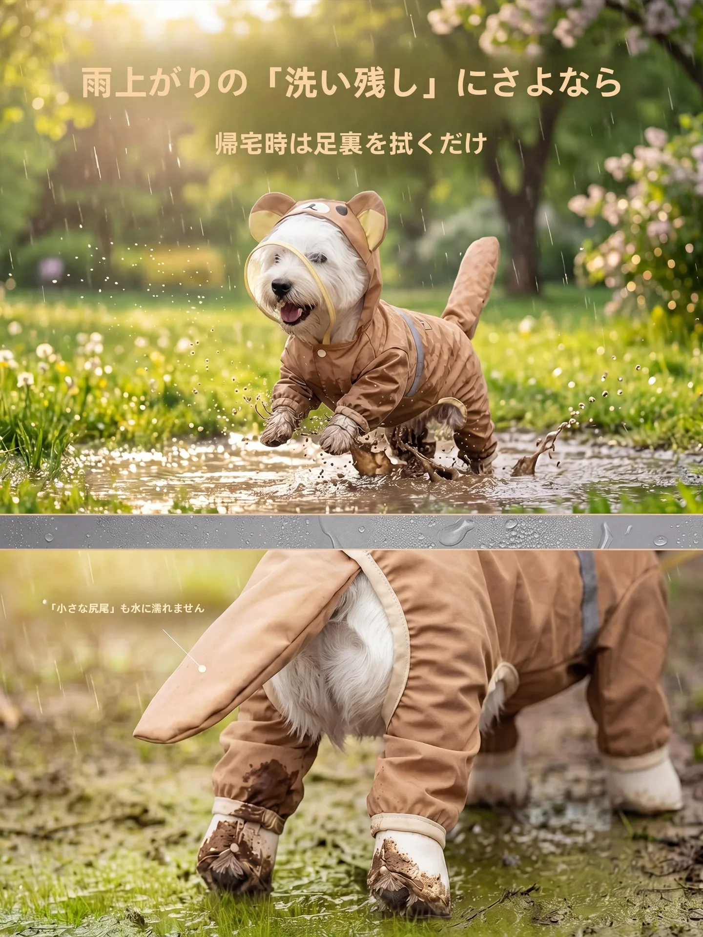 防水犬用レインコート ベアデザイン 小型犬向け お出かけ最適