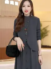 高級感溢れるニットウールドレス【エレガントなデザイン・秋冬用・二点セトアップ対応】