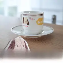 小犬デザインのコーヒーカップ＆ソーサーセット【陶器製・オリジナルデザイン・ギフトボックス入り】（セットアップ対応）