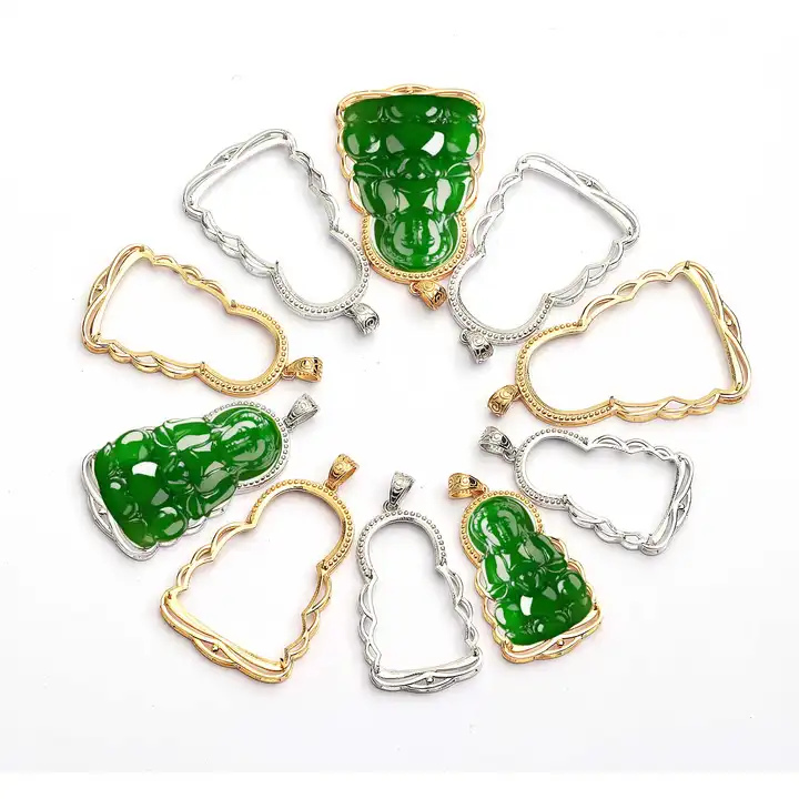 S925純銀製 観音吊り下げペンダント【空トレイ・翡翠・クリスタル・玉石・タマイズ対応】