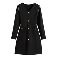 ワンピース 大きいサイズ レディース ゆったり体型 ウエスト絞り スリム ブラック フレンチ Vネック 秋冬