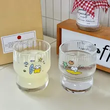 オシャレな南国風イラストのガラス製コーヒーカップ【フルーツジュース・ミルク用】
