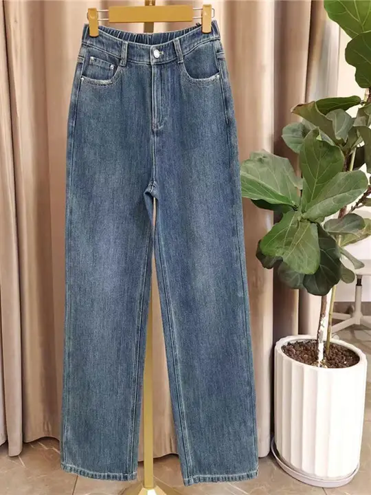 高腰ワイドストレートパンツ【春秋用・星空ブルー・ゆったりフィット】（セットアップ対応）