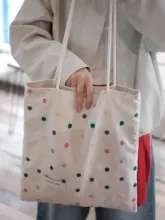 薄手リネン刺繍ドットデザインのトートバッグ【ファッション・女性用・大容量】