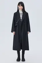 斜めストライプデザインのトレンチコート【ウィンター・スーツカラー・黒・膝下丈】