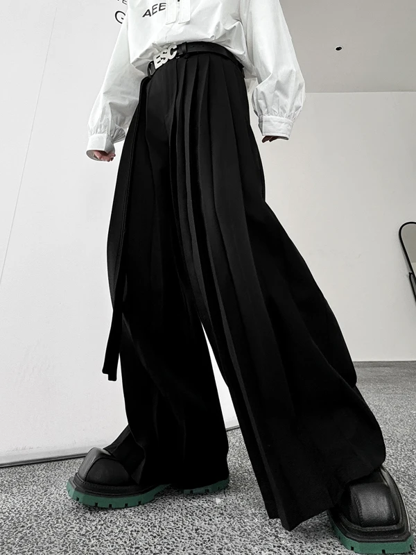 暗黒系リボンカジュアルパンツ：パンツスタイルおしゃれの都市ファッションに最適なルーズフィットデザイン