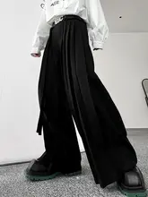 暗黒系デザインのリボン付きカジュア ルパンツ【プリーツスカート風・ルーズフィット・スタイリッシュ】（セットアップ対応）