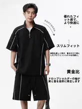 涼感素材の半ZIP短袖シャツとショートパンツ【メンズ・夏用・おしゃれデザイン】（セットアップ対応）