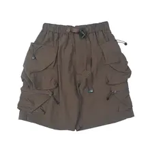 アウトドア機能性 日本風ビンテージ タッチ素材 多ポケット作業用ショートパンツ【日常使い・ フィット・膝上丈】