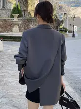 グレーの女性用カジュアルブレザー【春秋用・韓国風・小柄向け】（セットアップ対応）