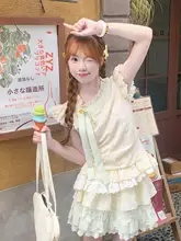 黄色の水玉柄トップスとケーキスカート【夏用・二キャップ】（セットアップ対応）
