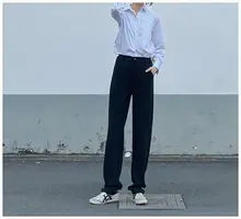 高身長向け ロングストレートパンツ【ブラック・ハイウエスト・フィット】
