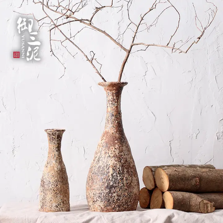 陶器の壷 水耕栽培花瓶 乾燥花装飾 茶室 田舎風 手作り