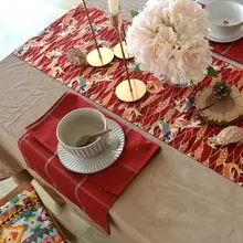 北欧風 深紅色チェックの防汚テーブルマット【家庭用・デコレーション用】