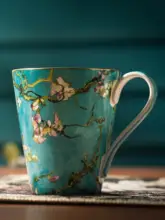 北欧デザインの陶器製マグカップ【骨瓷製・杏の花デザイン・家庭用・カフェにも最適】