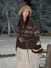 雪花柄ニットセーター【ゆったりとしたレトロスタイル・仮牛毛・秋冬用】