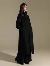 高級感あふれるダブルフェイスカシミヤコート【立襟・ウエストベルト・ロング丈・秋冬用】