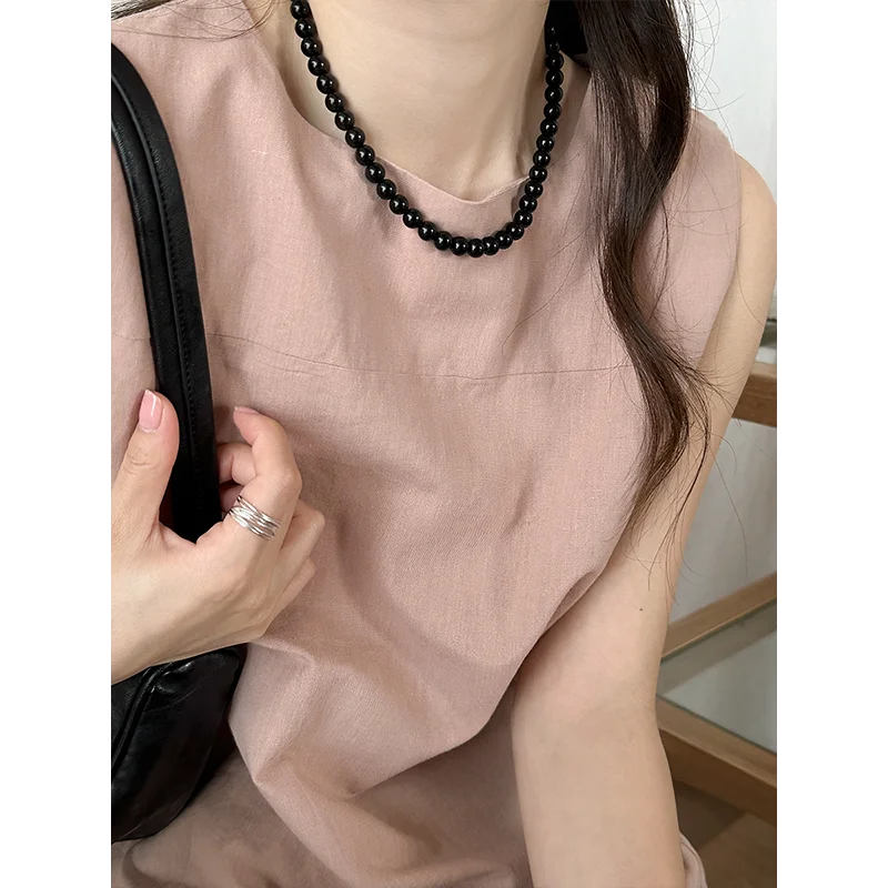 天然黒瑪瑙ビーズネックレス【ローレンゲージ・軽やかなデザイン・女性用】
