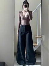 長身向け 黒色スーツパンツ【ゆったりとしたデザイン・幅広シルエット】（セットアップ対応）