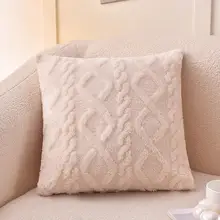 クリーム色の高級レトロ風結び柄クッションカバー【ソファ・ベッド用・ブラウン色の腰当てクッション付き】