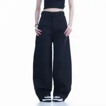 アメリカンレトロスタイルのワイドストレートパンツ【ブラック・ウォッシュドデニム】