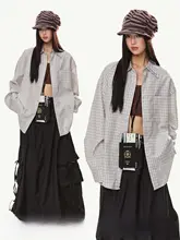 レトロチェック柄のダブルカラーシャツ【女性用・フィット・春新作】