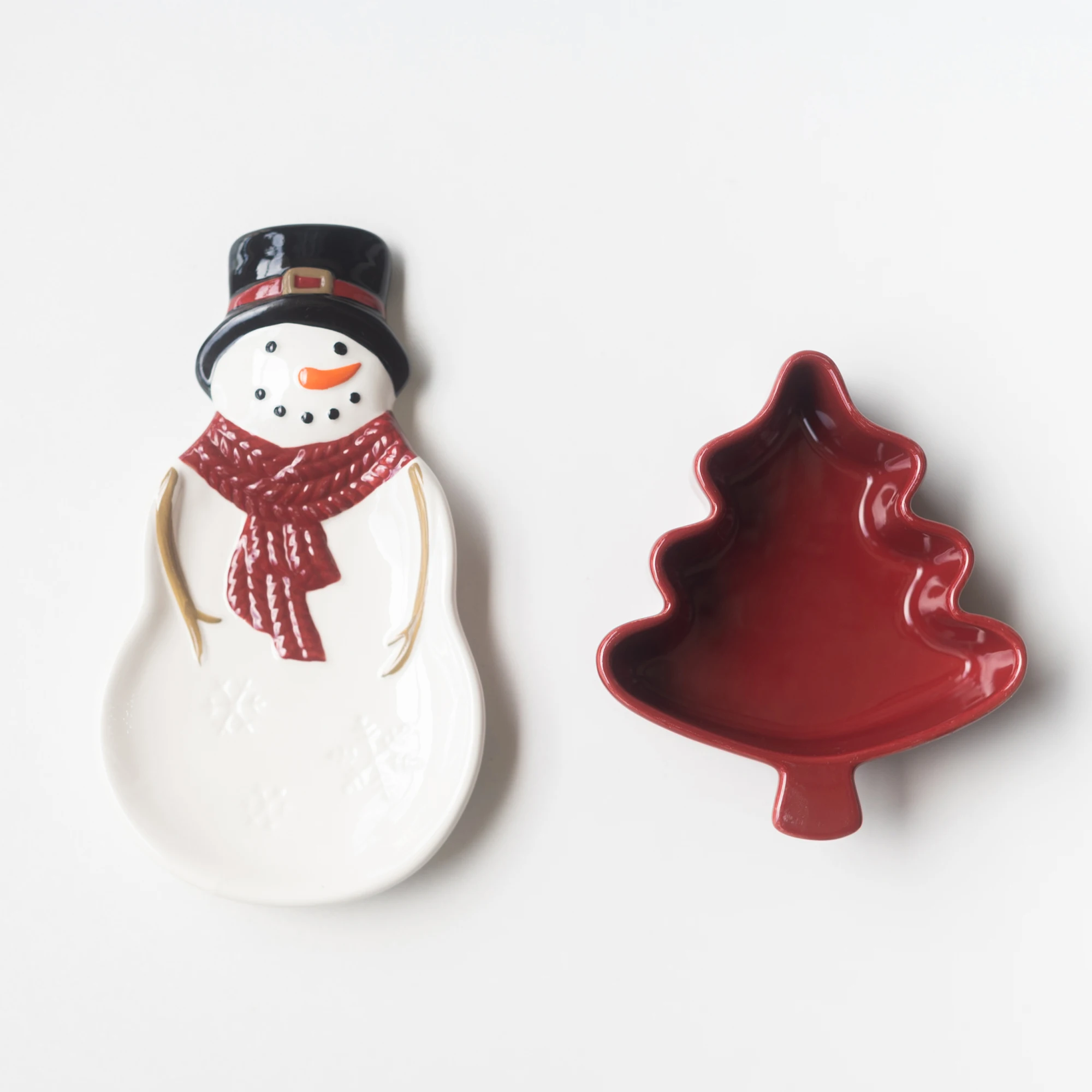 高級陶器製雪だるまデザインのクリスマスプレート：レトロスタイルで家庭と贈り物に最適な選択