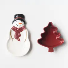 高級陶器製 雪だるまデザインのプレート【クリスマス限定・レトロスタイル】
