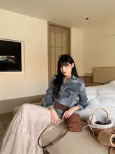 おしゃれな長袖不規則デザインのデニムジャケット【春季・ハイウエストAラインスカート・ミニスカート・セットアップ対応】