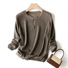 デザイン交差ラウンドネック透かしニットセーター【ウール混・長袖・秋用】（セットアップ対応）