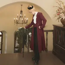 ロングレッドコートとパンツのゴシック風コスチュ ーム【ロリータスタイル・伯爵デザイン・暗黒系】（セットアップ対応）